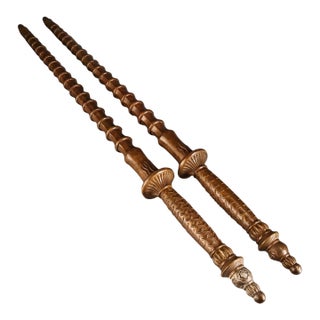 Late 20th Century Pair of Gilt Bronze Mace Weapons (Jian) With Relief Decoration For Sale