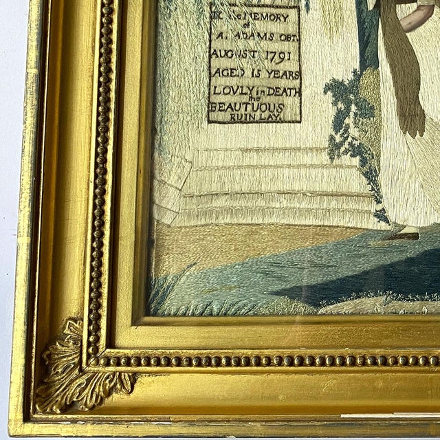 American New England School Silk and Needlework Mourning Picture to A. Adams For Sale - Image 4 of 12