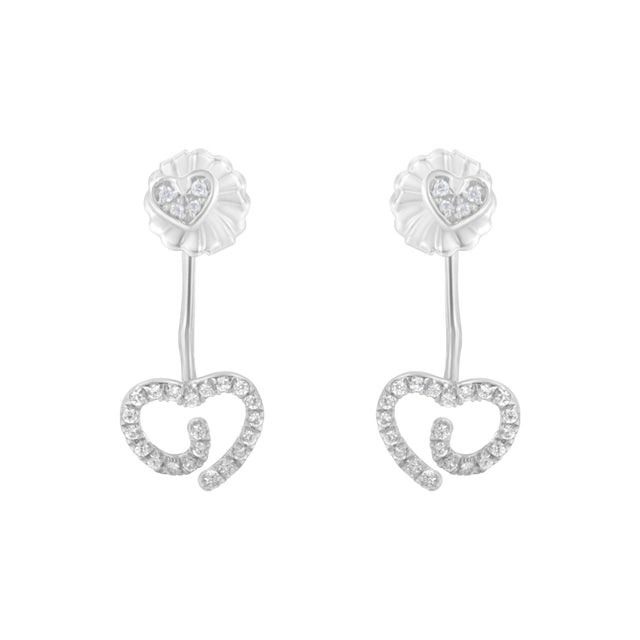 Contemporary .925 Sterling Silver 1/4 Cttw Diamond Swirl Heart Front/Back Earrings (I-J Color, I2-I3 Clarity) For Sale - Image 3 of 6