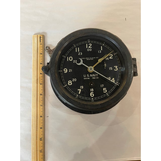 Authentic Wwii Chelsea Clock Co. u.s. Navy Deck Clock in Original Bakelite Case With Key For Sale - Image 9 of 10