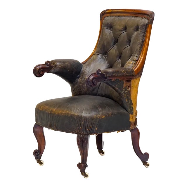 Library Armchair in Leather and Rosewood For Sale