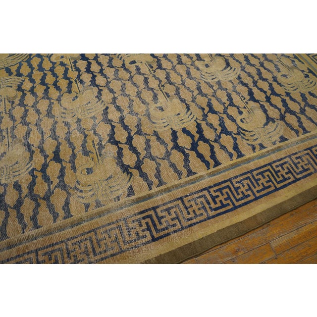 1900s Blue Navy Geometric Birds Chinese Rug 11'6'' X 14'6'' Handknotted Wool Carpet For Sale - Image 4 of 7
