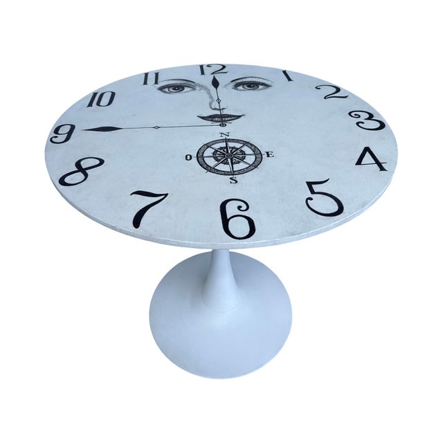 Contemporary Vintage TulipTable With Fornasetti Style Clock Design . For Sale - Image 3 of 3