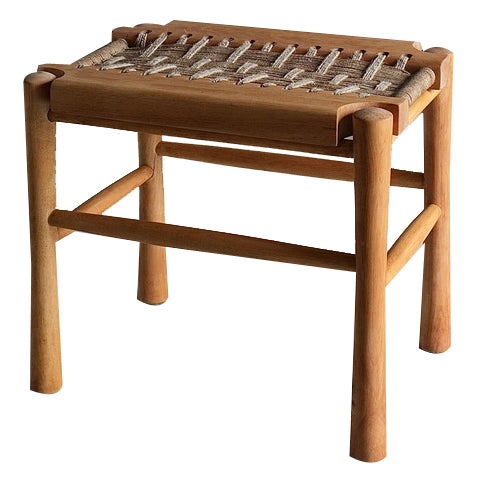 French Woven Seat Stool, 1960s For Sale