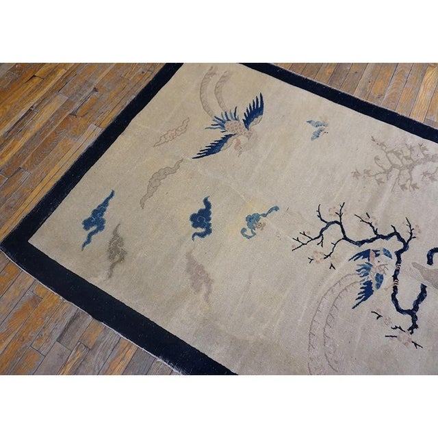 Chinese 1930s Antique Ivory Scene Pictorial Birds Wool Chinese Peking Knotted Small Rug For Sale - Image 3 of 9