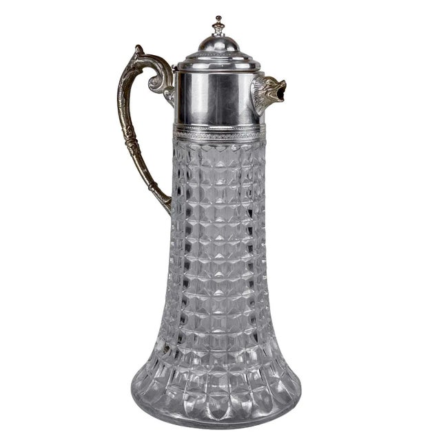 Vintage Victorian Crystal Glass Ewer Pitcher W/ Figural Dolphin Motif For Sale - Image 9 of 9