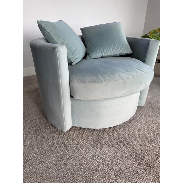 Custom Portofino Swivel Cuddle Chair in Seafoam Velvet — The Joneses, Los Angeles For Sale - Image 4 of 4