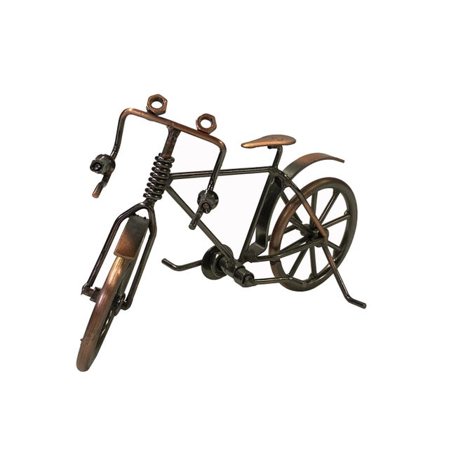 Figurative Copper Bronze Color Metal Mechanic Bicycle Display Art Figure For Sale - Image 3 of 6