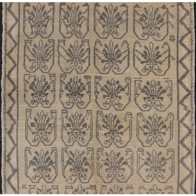 Light Taupe, Gray-Green, and Cream Turkish Tulu Vintage Rug with Latticework Measures:3'4 x 6'2 Light taupe, gray-blue,...