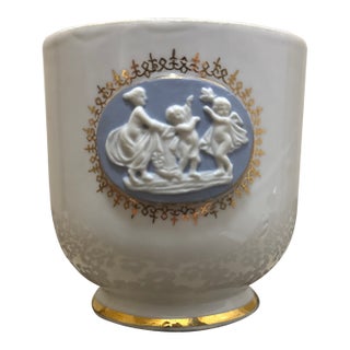 Vintage Candrea Japan Porcelain Cherub/Angel Medallion Cup With 22k Gold Gilt Accents, Wedgwood Style For Sale