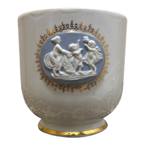 Vintage Candrea Japan Porcelain Cherub/Angel Medallion Cup With 22k Gold Gilt Accents, Wedgwood Style
