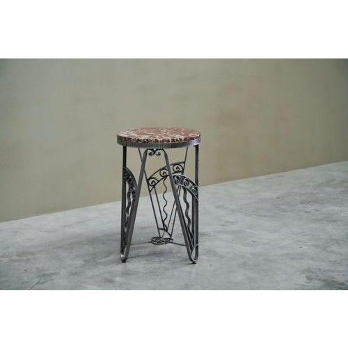 1920s French Art Deco Fer Forgé Side Table in Iron and Marble, 1930s For Sale - Image 5 of 15