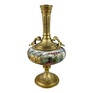 Late 19th Century French Ormolu & Hand-Enameled Botanical Pedestal Vase For Sale
