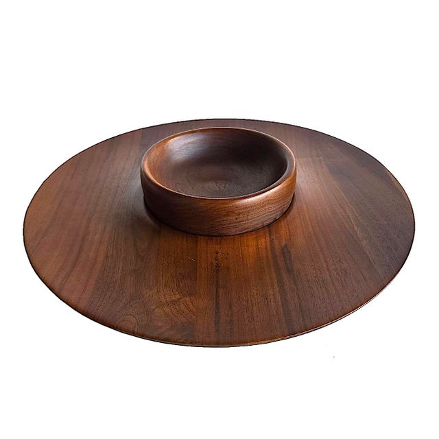 Coffee Mid 20th Century Hand Turned Black Walnut Wood Chip and Dip Set, 2 Pieces For Sale - Image 8 of 15