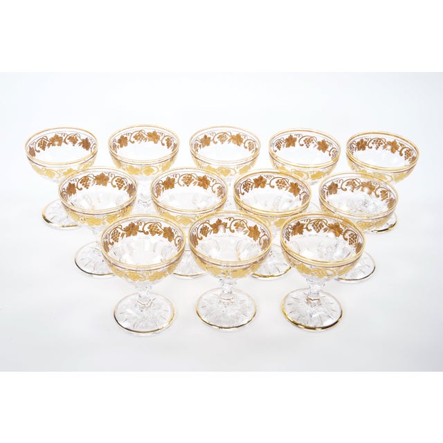 Val Saint Lambert Set of 12 Gilt Gold-Decorated Champagne Coupe Glass Service For Sale In New York - Image 6 of 13