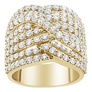 10K Yellow Gold 3.0 Cttw Diamond Eight-Row Bypass Crossover Statement Band Ring (H-I Color, I2-I3 Clarity) - Size 7