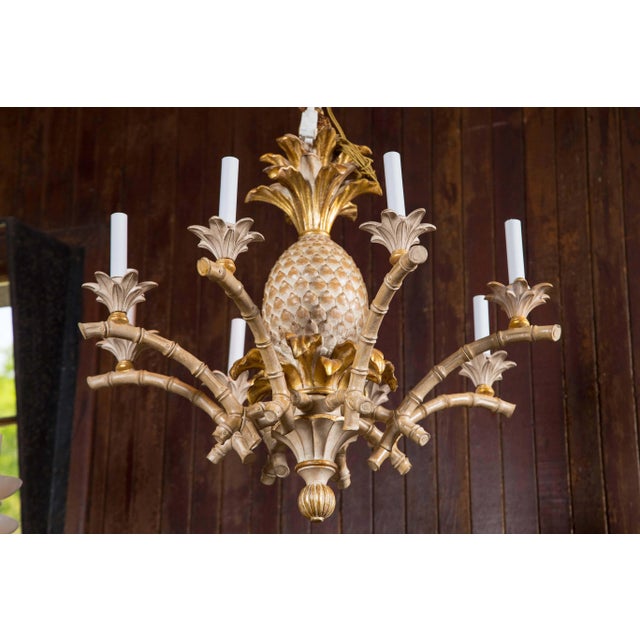 Gold Italian Carved Wood Pineapple Chandelier For Sale - Image 8 of 9