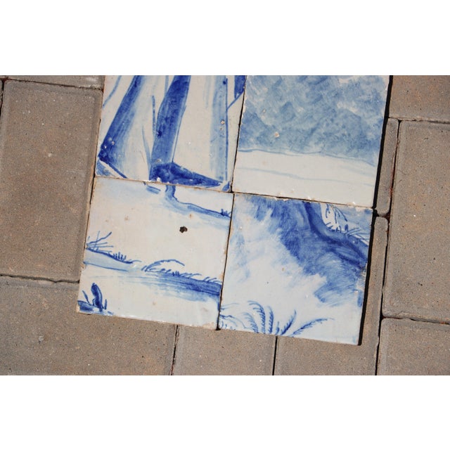Blue 18th Century Portuguese Hand-Painted Baroque Landscape Tiles Featuring Figure Drapery & Scenic Elements, Set of 6 For Sale - Image 8 of 9