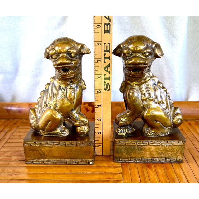 A Pair of Large Brass Foo Dog Bookends For Sale - Image 9 of 9