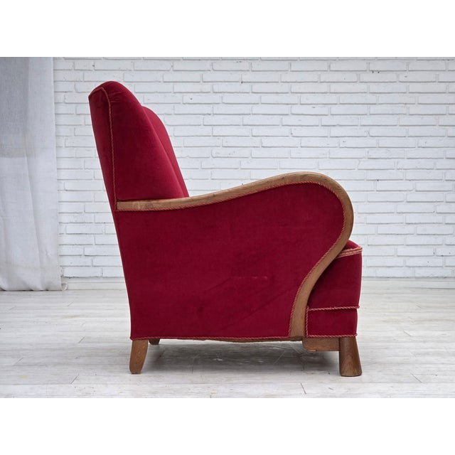 Mid-Century Modern Danish Armchair in Red Velour and Oak, 1950s For Sale - Image 3 of 17