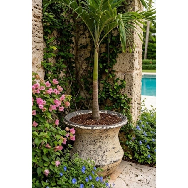 Vintage Faux-Stone Chipped Resin Garden Planter For Sale In West Palm - Image 6 of 12