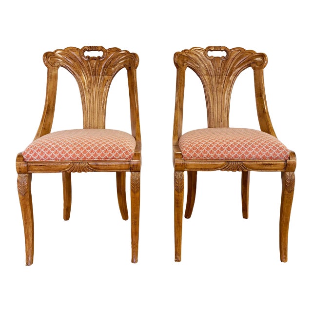 Vintage Carved Wood Fan Back Chair - Price Per Chair For Sale
