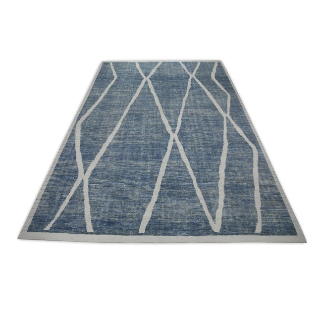 Early 21st Century Blue 21st Century Modern Moroccan Style Wool Rug 9'8" X 14'7" For Sale In Houston - Image 6 of 8