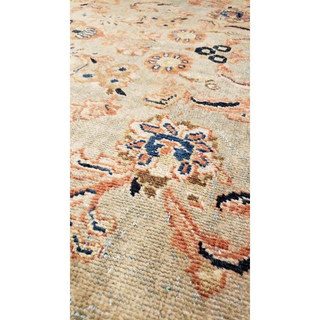 Antique Mahal Handmade Oriental Pale Green, Rust & Navy Blue Rug For Sale - Image 9 of 12