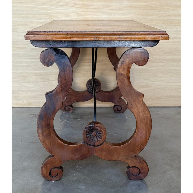 Spanish rectangular coffee table with lyre Legs and iron stretcher