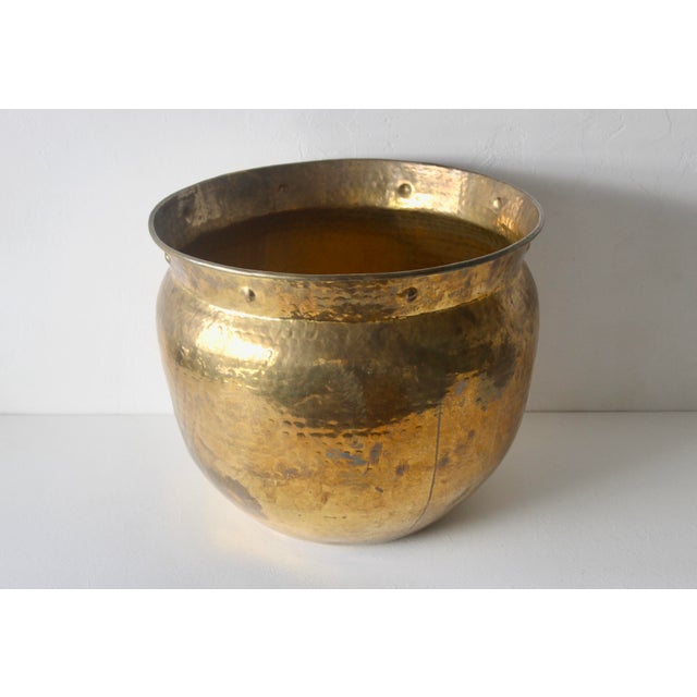 Brass Vintage Extra Large Hammered Brass Planters Mid Century Indian Style For Sale - Image 8 of 13