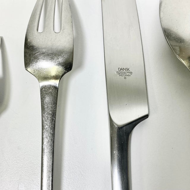 Metal 1986 Vintage Danish Boho Chic Dansk Thistle Stainless Steel Flatware, 8 Place Setting - 42 Total Pieces For Sale - Image 7 of 14