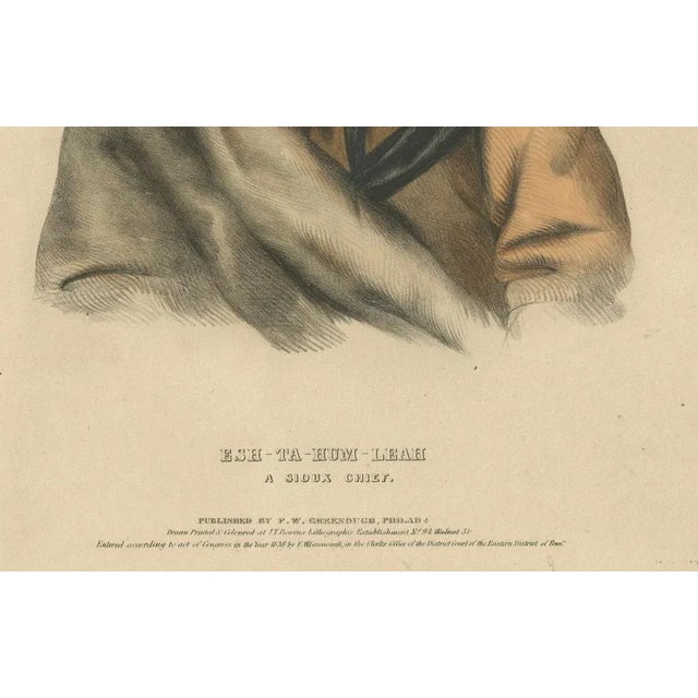 After Charles Bird King, Sioux Chief Portrait Esh-Ta-Hum-Leah, Lithograph, 1838 For Sale - Image 5 of 11