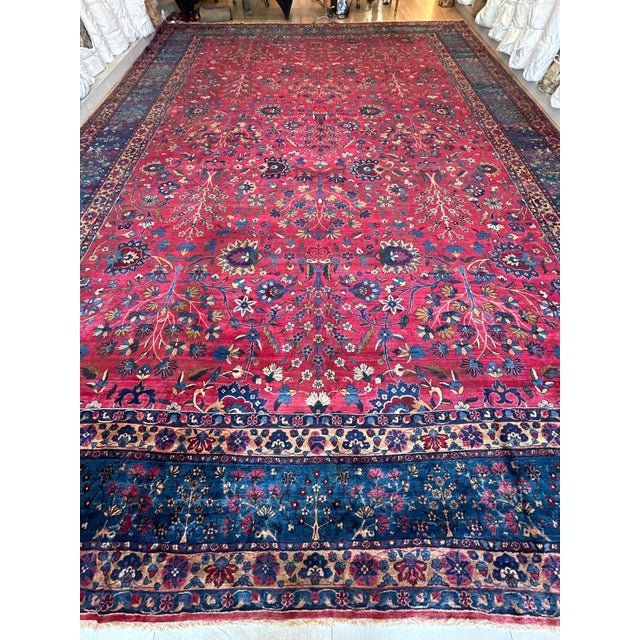 Red Antique Persian Lavar Kerman Oriental Carpet, Handmade, Red, Ivory, Light Blue For Sale - Image 8 of 13