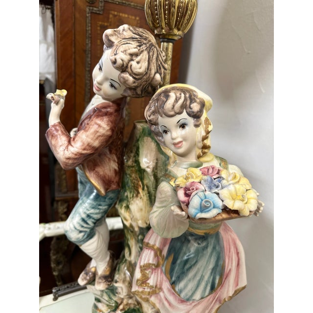 Light Gray 1990s Italian Capodimonte Porcelain Table Lamp, Italy For Sale - Image 8 of 9