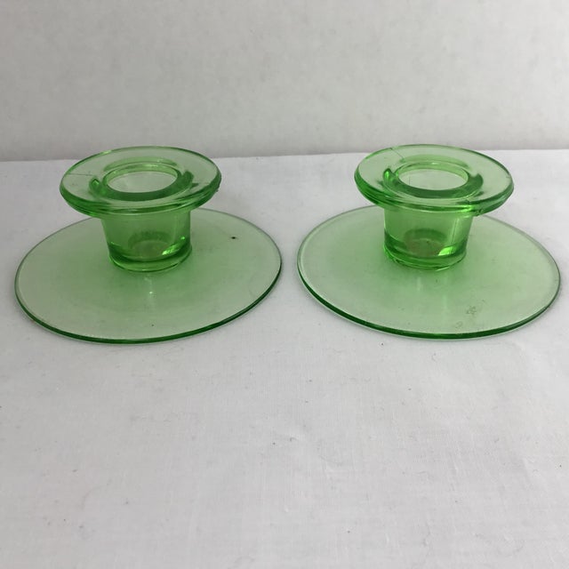 Vaseline Green Glass Candle Holder Set a Pair Chairish
