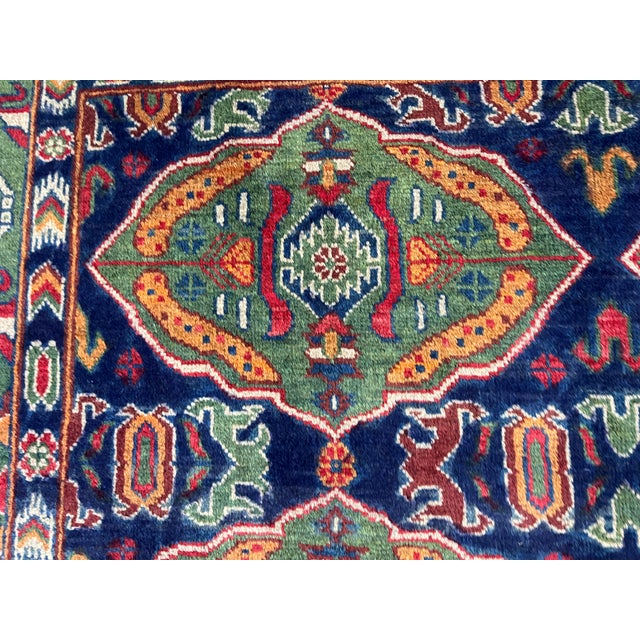 Green & Navy Blue Geometric Tribal Wool Area Rug, 5' X 6'7" For Sale - Image 9 of 16