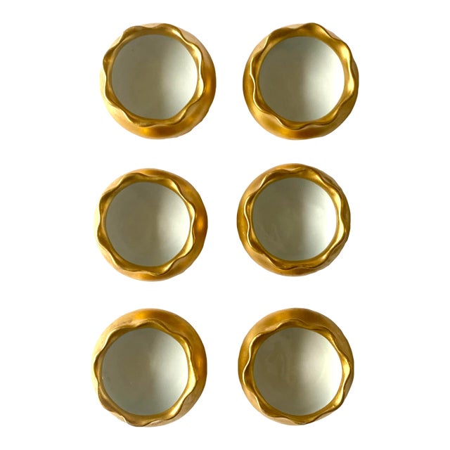 Antique Victorian Golden Porcelain Open Salt Cellars by Oscar & Edgar Gutherz, Austria- Set of 6 For Sale