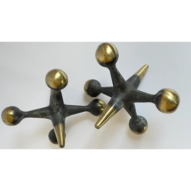 Black 1960's Mid Century Bill Curry Jacks Bookends/Sculpture in Antique Brass Finish - a Pair For Sale - Image 8 of 9