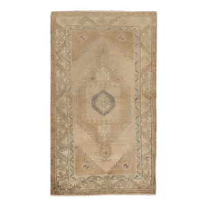 Vintage Khotan Handmade Beige Medallion Wool Rug