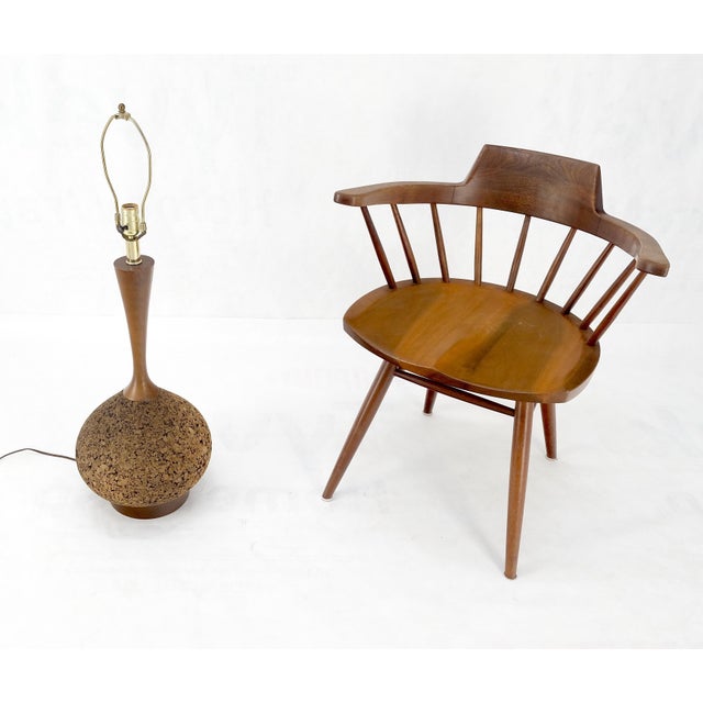 Wood Mid Century Modern c1970s Onion Bulb Shape Turned Cork & Walnut Table Lamp For Sale - Image 7 of 8