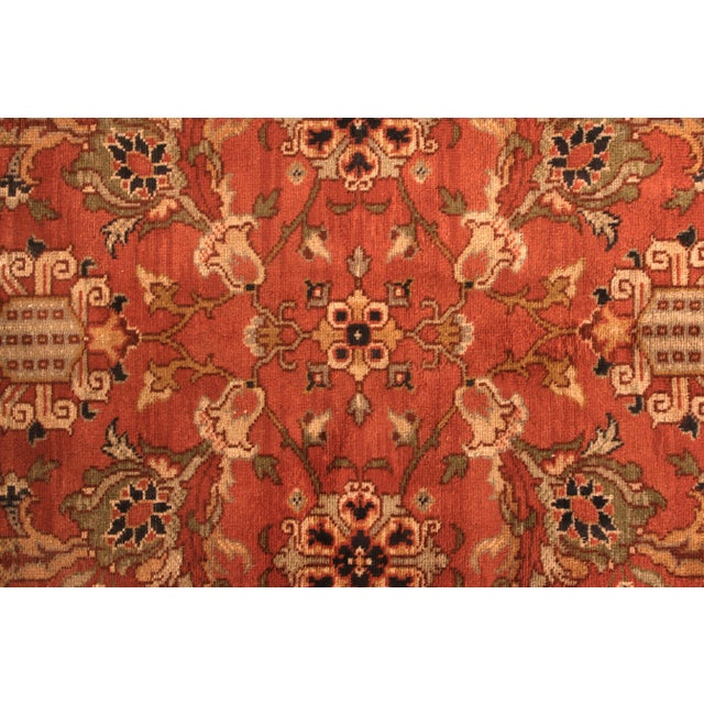 Hand-Knotted Antique Oushak Rug in Beige-Brown and Red Medallion Pattern For Sale - Image 4 of 6