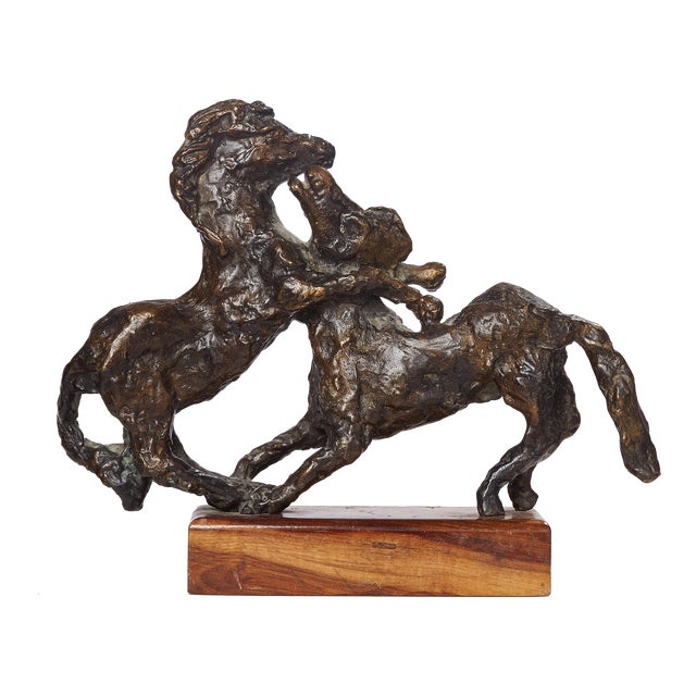 Dominik Albinski, Polish Modernist Prancing Horses Bronze Expressionist Art Sculpture For Sale