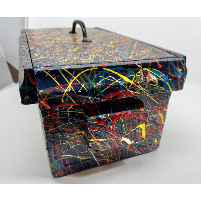 Late 20th Century Pollock Inspired Drip painted Folk Art Box with Lid For Sale - Image 11 of 12
