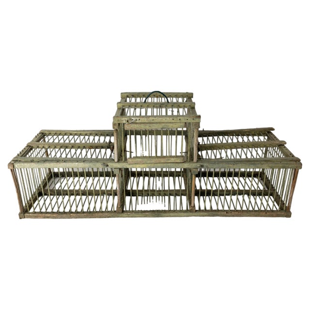 Antique French Country Beech & Iron Bird Cage, 1890s For Sale