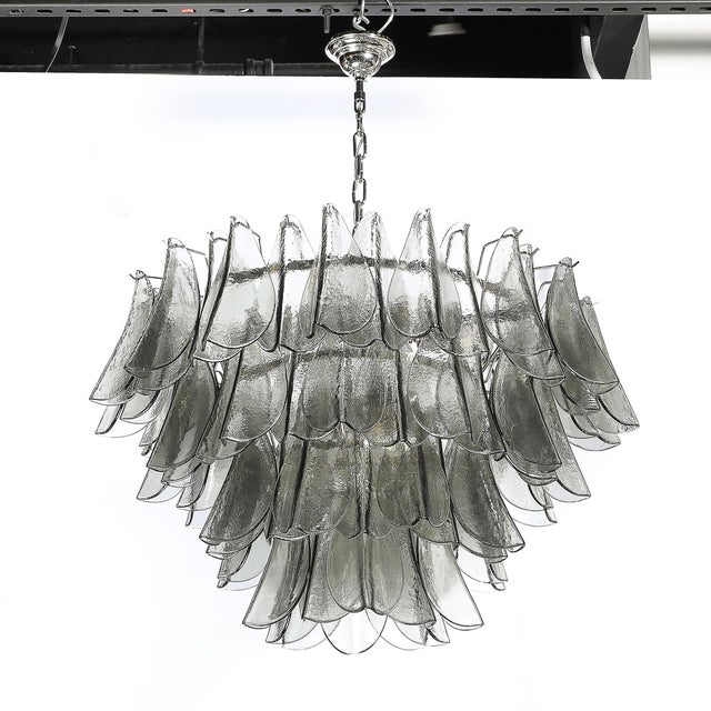 2020s Modernist Feather Chandelier in Murano Smoked Topaz Glass and Polished Chrome For Sale - Image 5 of 18