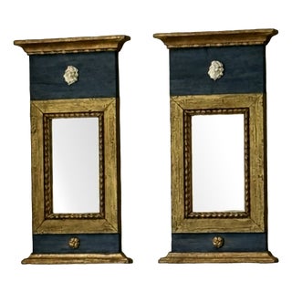 Vintage Blue and Gold Gustavian Twin Mirrors, Set of 2 For Sale