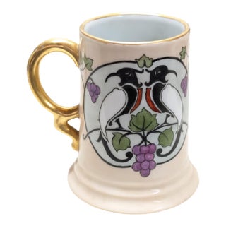 1915 Rosenthal Ceramic Tankard Stein Glass With Gold Rim, and Two Birds For Sale