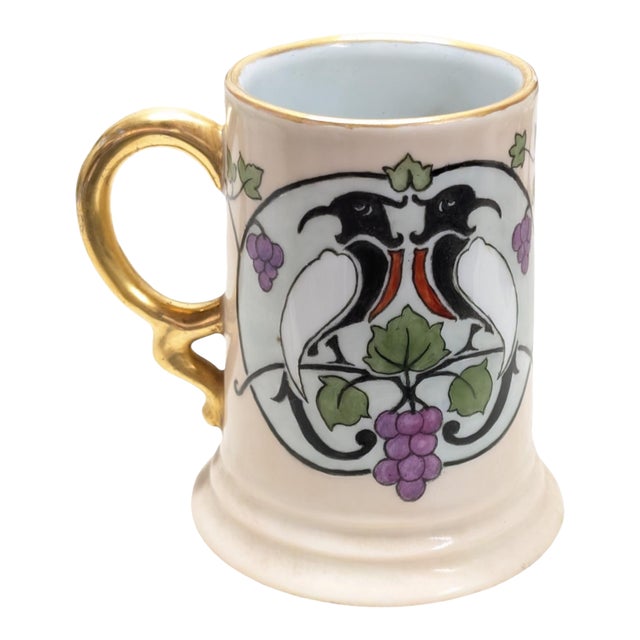 1915 Rosenthal Ceramic Tankard Stein Glass With Gold Rim, and Two Birds For Sale