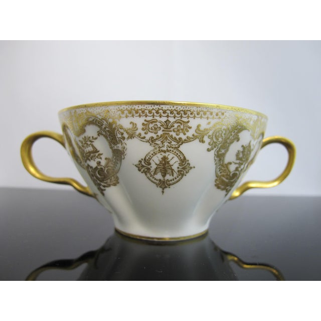 Late 19th Century Haviland Limoges Rococo Style Insect Floral Scroll Porcelain Soup Cup & Saucer For Sale In Portland, OR - Image 6 of 12