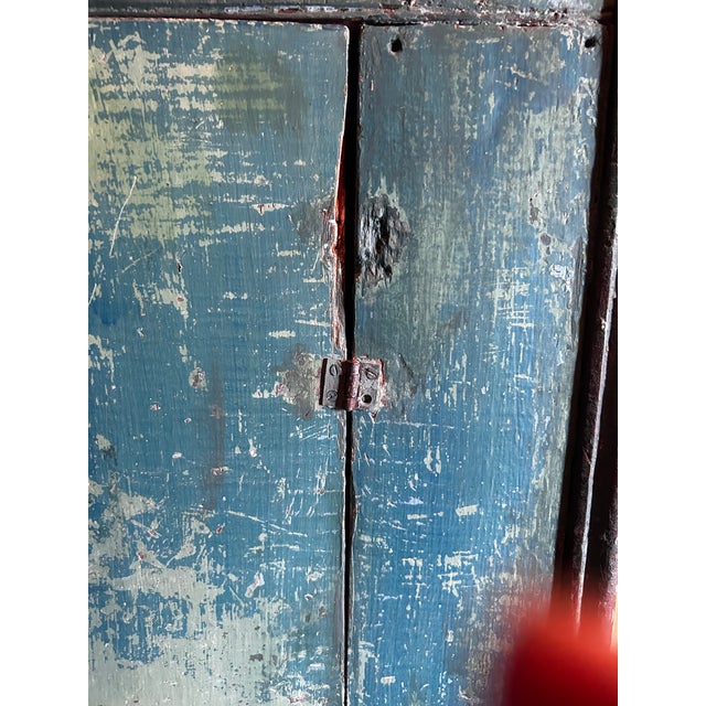 Antique Farmhouse Wood-Painted Turquoise Cabinet For Sale - Image 15 of 16